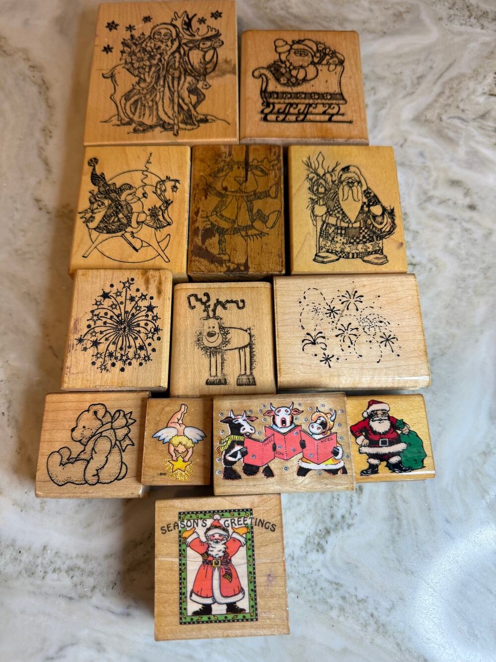 Large Vintage Rubber Stamp Lot Christmas Holiday Winter Theme